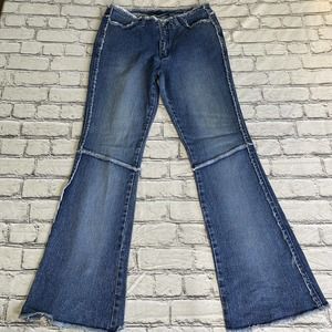 Vintage Womens Jeans Size 11 Bell Bottoms High Waist Dark Wash Blue Denim Y2K
